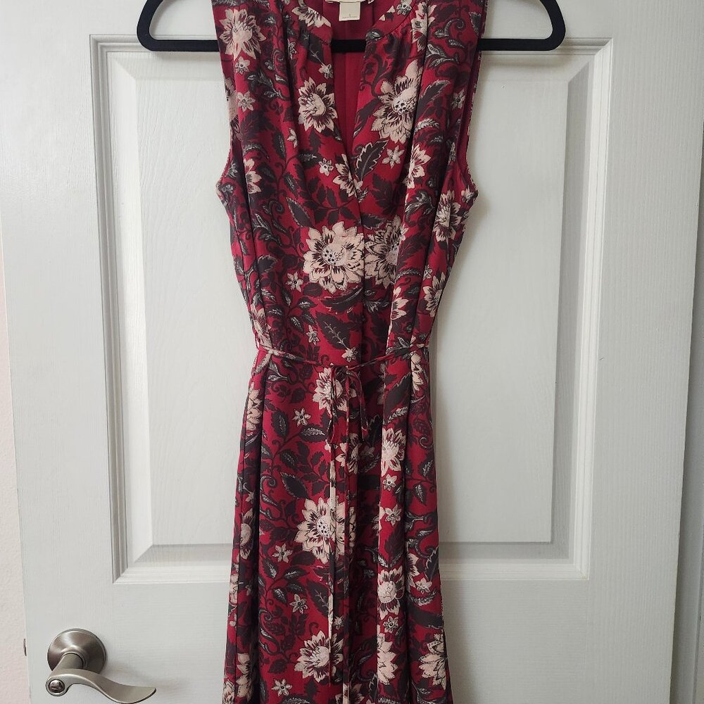 Loft Red flower pattern A-cut Midi dress